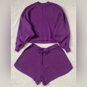 Knitted Cropped Top and Shorts Set - SMALL | PURPLE